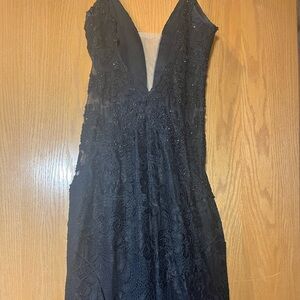 Camille La Vie Black Lace Beaded Prom Dress